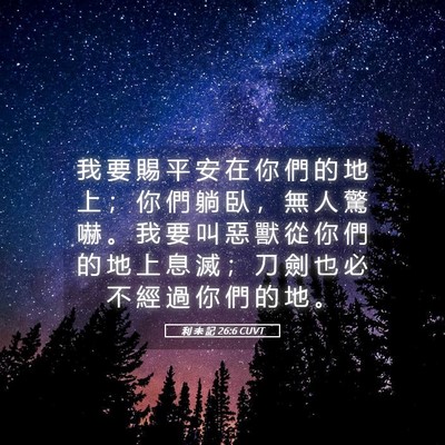 Picture 05 - 利 未 記 26:6 CUVT - 我 要 賜 平 安 在 你 們 的 地 上 ； - Bible Verse Picture