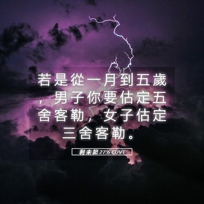 Picture 05 - 利 未 記 27:6 CUVT - 若 是 從 一 月 到 五 歲 ， 男 子 你 - Bible Verse Picture