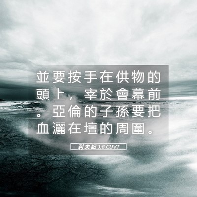 Picture 05 - 利 未 記 3:8 CUVT - 並 要 按 手 在 供 物 的 頭 上 ， 宰 - Bible Verse Picture
