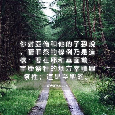 Picture 05 - 利 未 記 6:25 CUVT - 你 對 亞 倫 和 他 的 子 孫 說 ， 贖 - Bible Verse Picture