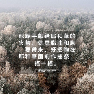 Picture 05 - 利 未 記 7:30 CUVT - 他 親 手 獻 給 耶 和 華 的 火 祭 ， - Bible Verse Picture