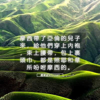 Picture 05 - 利 未 記 8:13 CUVT - 摩 西 帶 了 亞 倫 的 兒 子 來 ， 給 - Bible Verse Picture