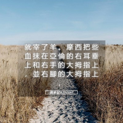 Picture 05 - 利 未 記 8:23 CUVT - 就 宰 了 羊 。 摩 西 把 些 血 抹 在 - Bible Verse Picture