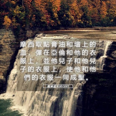 Picture 05 - 利 未 記 8:30 CUVT - 摩 西 取 點 膏 油 和 壇 上 的 血 ， - Bible Verse Picture