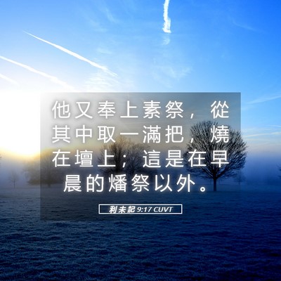 Picture 05 - 利 未 記 9:17 CUVT - 他 又 奉 上 素 祭 ， 從 其 中 取 一 - Bible Verse Picture