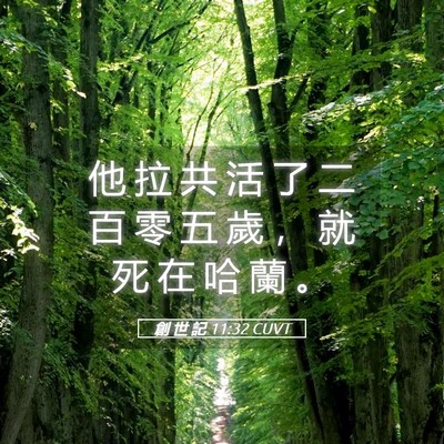 Picture 05 - 創 世 記 11:32 CUVT - 他 拉 共 活 了 二 百 零 五 歲 ， 就 - Bible Verse Picture