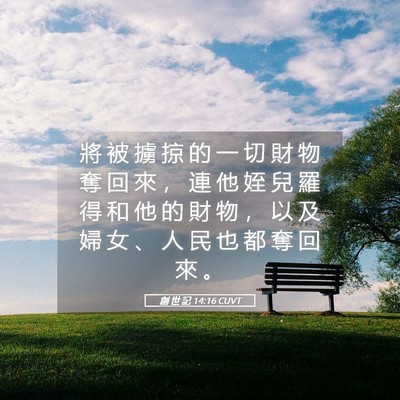 Picture 05 - 創 世 記 14:16 CUVT - 將 被 擄 掠 的 一 切 財 物 奪 回 來 - Bible Verse Picture