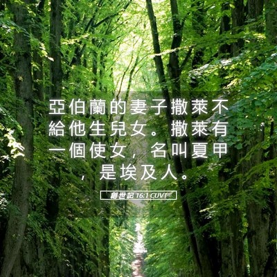 Picture 05 - 創 世 記 16:1 CUVT - 亞 伯 蘭 的 妻 子 撒 萊 不 給 他 生 - Bible Verse Picture