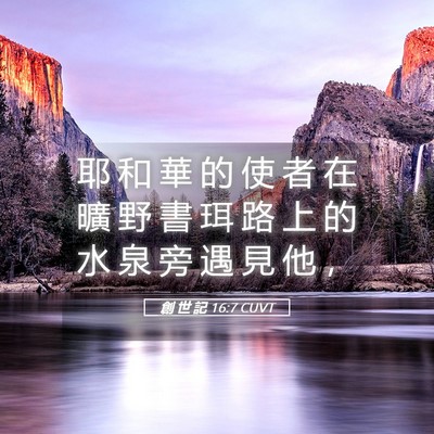 Picture 05 - 創 世 記 16:7 CUVT - 耶 和 華 的 使 者 在 曠 野 書 珥 路 - Bible Verse Picture