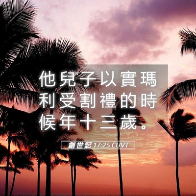 Picture 05 - 創 世 記 17:25 CUVT - 他 兒 子 以 實 瑪 利 受 割 禮 的 時 - Bible Verse Picture