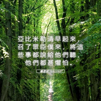 Picture 05 - 創 世 記 20:8 CUVT - 亞 比 米 勒 清 早 起 來 ， 召 了 眾 - Bible Verse Picture