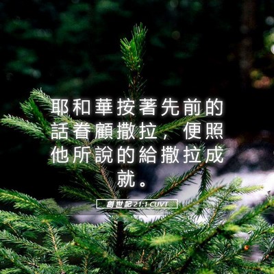 Picture 05 - 創 世 記 21:1 CUVT - 耶 和 華 按 著 先 前 的 話 眷 顧 撒 - Bible Verse Picture