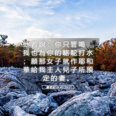 Picture 05 - 創 世 記 24:44 CUVT - 他 若 說 ： 你 只 管 喝 ， 我 也 為 - Bible Verse Picture