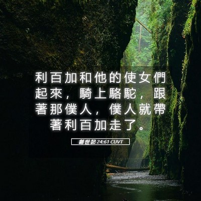 Picture 05 - 創 世 記 24:61 CUVT - 利 百 加 和 他 的 使 女 們 起 來 ， - Bible Verse Picture