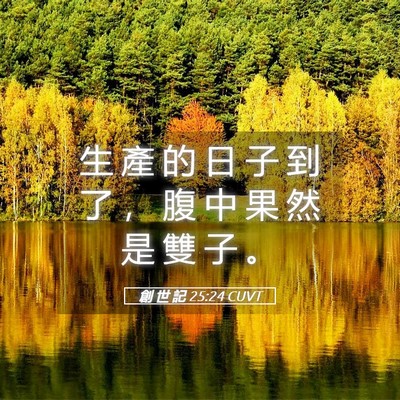 Picture 05 - 創 世 記 25:24 CUVT - 生 產 的 日 子 到 了 ， 腹 中 果 然 - Bible Verse Picture