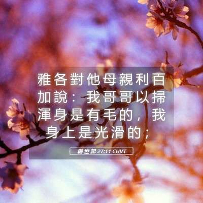 Picture 05 - 創 世 記 27:11 CUVT - 雅 各 對 他 母 親 利 百 加 說 ： 我 - Bible Verse Picture