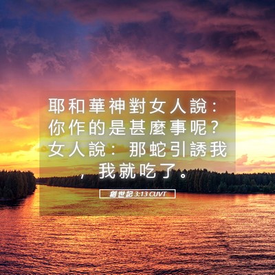 Picture 05 - 創 世 記 3:13 CUVT - 耶 和 華 神 對 女 人 說 ： 你 作 的 - Bible Verse Picture