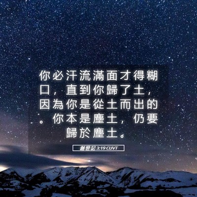 Picture 05 - 創 世 記 3:19 CUVT - 你 必 汗 流 滿 面 才 得 糊 口 ， 直 - Bible Verse Picture