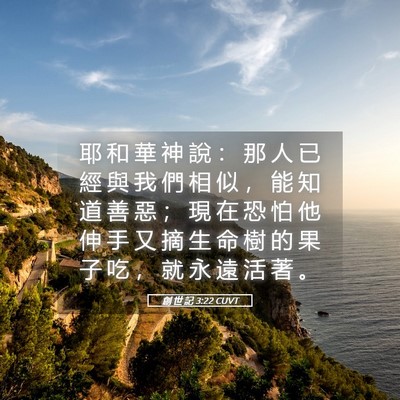 Picture 05 - 創 世 記 3:22 CUVT - 耶 和 華 神 說 ： 那 人 已 經 與 我 - Bible Verse Picture