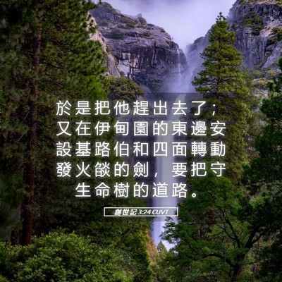 Picture 05 - 創 世 記 3:24 CUVT - 於 是 把 他 趕 出 去 了 ； 又 在 伊 - Bible Verse Picture