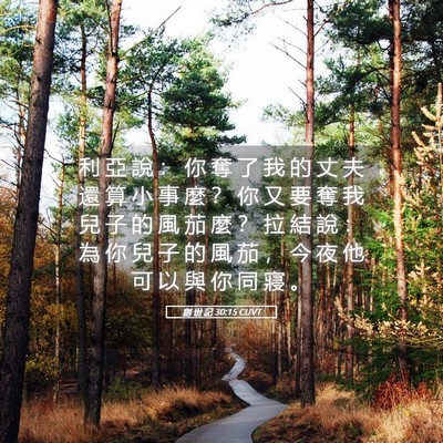 Picture 05 - 創 世 記 30:15 CUVT - 利 亞 說 ： 你 奪 了 我 的 丈 夫 還 - Bible Verse Picture