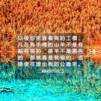 Picture 05 - 創 世 記 30:33 CUVT - 以 後 你 來 查 看 我 的 工 價 ， 凡 - Bible Verse Picture