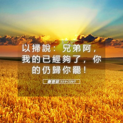 Picture 05 - 創 世 記 33:9 CUVT - 以 掃 說 ： 兄 弟 阿 ， 我 的 已 經 - Bible Verse Picture