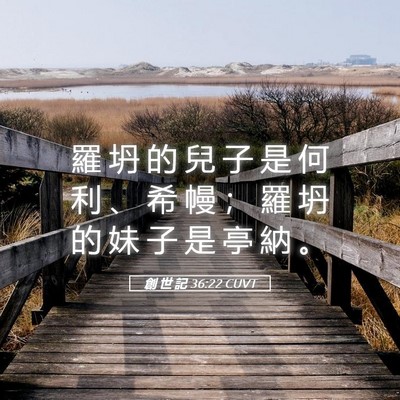Picture 05 - 創 世 記 36:22 CUVT - 羅 坍 的 兒 子 是 何 利 、 希 幔 ； - Bible Verse Picture