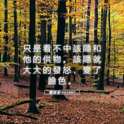 Picture 05 - 創 世 記 4:5 CUVT - 只 是 看 不 中 該 隱 和 他 的 供 物 - Bible Verse Picture