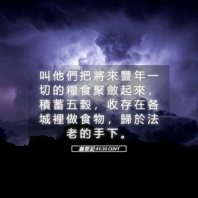 Picture 05 - 創 世 記 41:35 CUVT - 叫 他 們 把 將 來 豐 年 一 切 的 糧 - Bible Verse Picture
