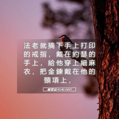 Picture 05 - 創 世 記 41:42 CUVT - 法 老 就 摘 下 手 上 打 印 的 戒 指 - Bible Verse Picture