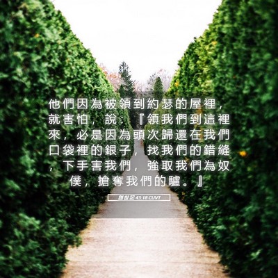 Picture 05 - 創 世 記 43:18 CUVT - 他 們 因 為 被 領 到 約 瑟 的 屋 裡 - Bible Verse Picture