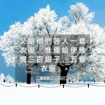 Picture 05 - 創 世 記 45:22 CUVT - 又 給 他 們 各 人 一 套 衣 服 ， 惟 - Bible Verse Picture