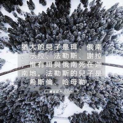 Picture 05 - 創 世 記 46:12 CUVT - 猶 大 的 兒 子 是 珥 、 俄 南 、 示 - Bible Verse Picture