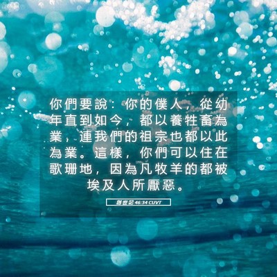 Picture 05 - 創 世 記 46:34 CUVT - 你 們 要 說 ： 你 的 僕 人 ， 從 幼 - Bible Verse Picture