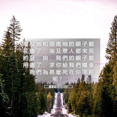Picture 05 - 創 世 記 47:15 CUVT - 埃 及 地 和 迦 南 地 的 銀 子 都 花 - Bible Verse Picture