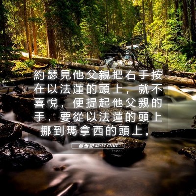 Picture 05 - 創 世 記 48:17 CUVT - 約 瑟 見 他 父 親 把 右 手 按 在 以 - Bible Verse Picture