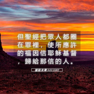 Picture 05 - 加 拉 太 書 3:22 CUVT - 但 聖 經 把 眾 人 都 圈 在 罪 裡 ， - Bible Verse Picture