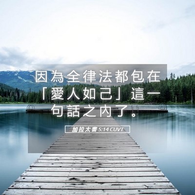 Picture 05 - 加 拉 太 書 5:14 CUVT - 因 為 全 律 法 都 包 在 「 愛 人 如 - Bible Verse Picture
