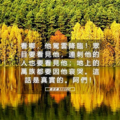 Picture 05 - 启 示 录 1:7 CUVT - 看 哪 ， 他 駕 雲 降 臨 ！ 眾 目 要 - Bible Verse Picture