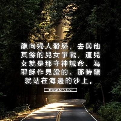 Picture 05 - 启 示 录 12:17 CUVT - 龍 向 婦 人 發 怒 ， 去 與 他 其 餘 - Bible Verse Picture