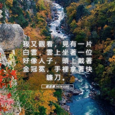 Picture 05 - 启 示 录 14:14 CUVT - 我 又 觀 看 ， 見 有 一 片 白 雲 ， - Bible Verse Picture