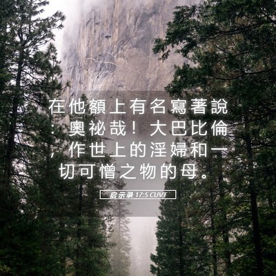 Picture 05 - 启 示 录 17:5 CUVT - 在 他 額 上 有 名 寫 著 說 ： 奧 祕 - Bible Verse Picture