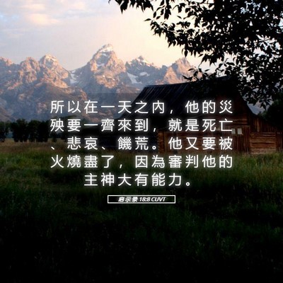 Picture 05 - 启 示 录 18:8 CUVT - 所 以 在 一 天 之 內 ， 他 的 災 殃 - Bible Verse Picture