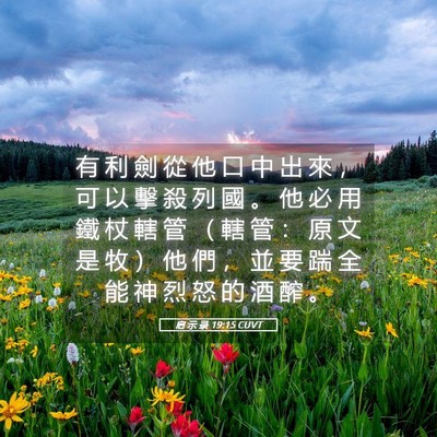 Picture 05 - 启 示 录 19:15 CUVT - 有 利 劍 從 他 口 中 出 來 ， 可 以 - Bible Verse Picture