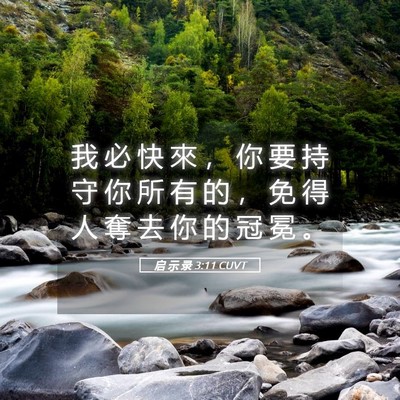 Picture 05 - 启 示 录 3:11 CUVT - 我 必 快 來 ， 你 要 持 守 你 所 有 - Bible Verse Picture