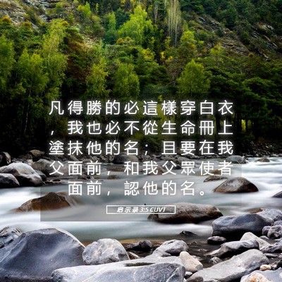 Picture 05 - 启 示 录 3:5 CUVT - 凡 得 勝 的 必 這 樣 穿 白 衣 ， 我 - Bible Verse Picture