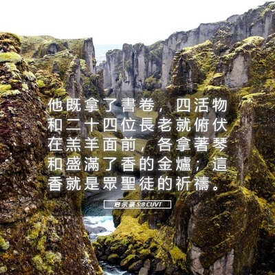 Picture 05 - 启 示 录 5:8 CUVT - 他 既 拿 了 書 卷 ， 四 活 物 和 二 - Bible Verse Picture