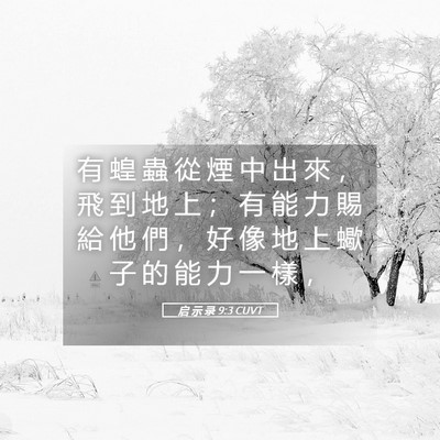 Picture 05 - 启 示 录 9:3 CUVT - 有 蝗 蟲 從 煙 中 出 來 ， 飛 到 地 - Bible Verse Picture