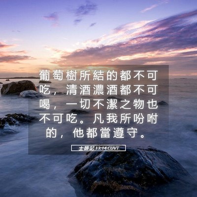 Picture 05 - 士 師 記 13:14 CUVT - 葡 萄 樹 所 結 的 都 不 可 吃 ， 清 - Bible Verse Picture